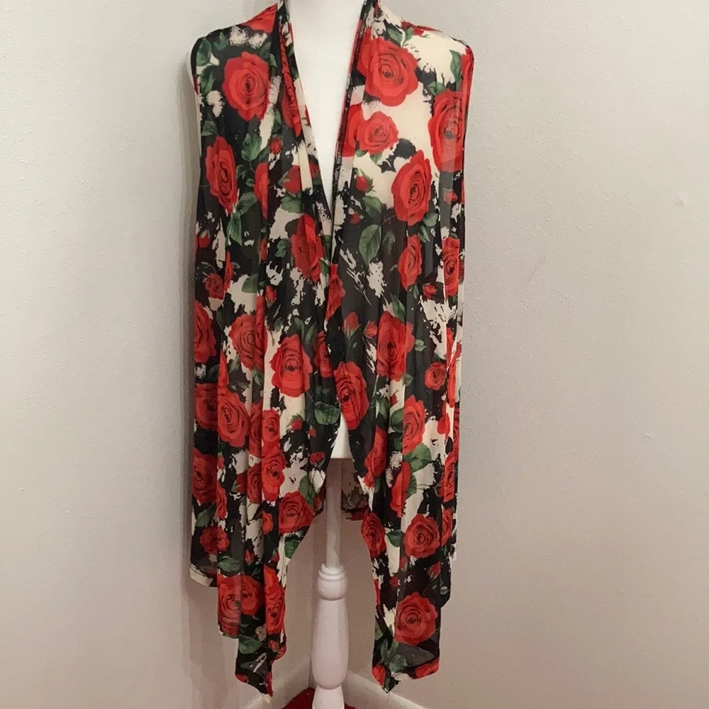 EUC Crazy Train Ruidosa Rose Red + White & Black Sleeveless Kimono Size XL - Picture 3 of 12
